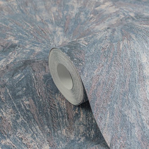 Drámai mégis meditatív art deco ihletésű legyező motívum mélykék szürkésbarna agyagszürke és ezüstszürke tónus fémes hatás tapéta