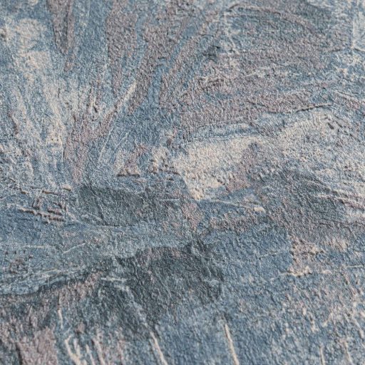 Drámai mégis meditatív art deco ihletésű legyező motívum mélykék szürkésbarna agyagszürke és ezüstszürke tónus fémes hatás tapéta