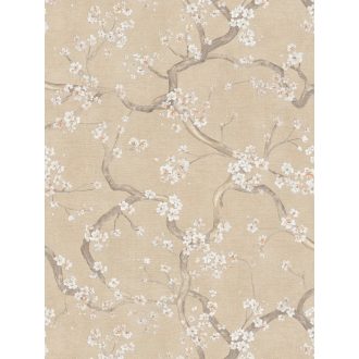   A Japandi stílus csúcsa! Varázslatos japán cseresznyevirágzás bézs krém barna fehér és finom arany tónus fémes hatás tapéta