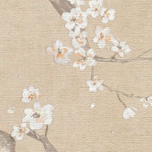 A Japandi stílus csúcsa! Varázslatos japán cseresznyevirágzás bézs krém barna fehér és finom arany tónus fémes hatás tapéta