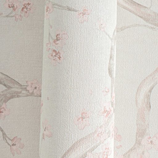 A Japandi stílus csúcsa! Varázslatos japán cseresznyevirágzás krém bézs lágy szürke és halvány rózsaszín tónus tapéta