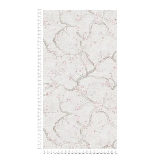 A Japandi stílus csúcsa! Varázslatos japán cseresznyevirágzás krém bézs lágy szürke és halvány rózsaszín tónus tapéta