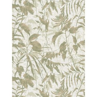   Elbűvölő és romantikus botanikus kert lenyomata krém lágy bézs zöld és arany tónus fémes hatás tapéta