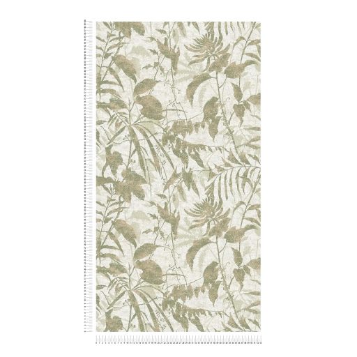 Elbűvölő és romantikus botanikus kert lenyomata krém lágy bézs zöld és arany tónus fémes hatás tapéta