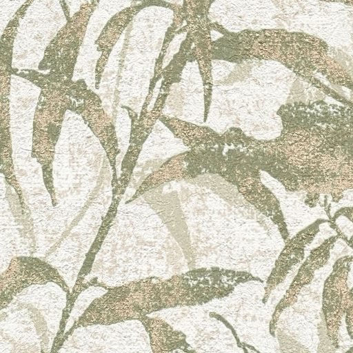 Elbűvölő és romantikus botanikus kert lenyomata krém lágy bézs zöld és arany tónus fémes hatás tapéta