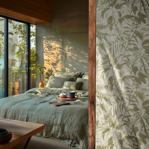 Elbűvölő és romantikus botanikus kert lenyomata krém lágy bézs zöld és arany tónus fémes hatás tapéta