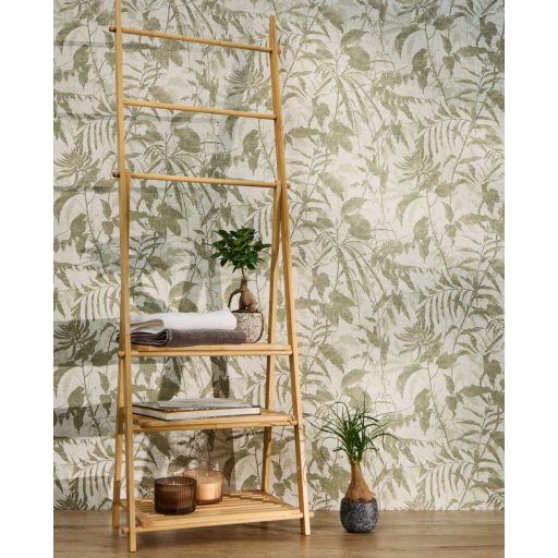 Elbűvölő és romantikus botanikus kert lenyomata krém lágy bézs zöld és arany tónus fémes hatás tapéta