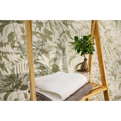 Elbűvölő és romantikus botanikus kert lenyomata krém lágy bézs zöld és arany tónus fémes hatás tapéta