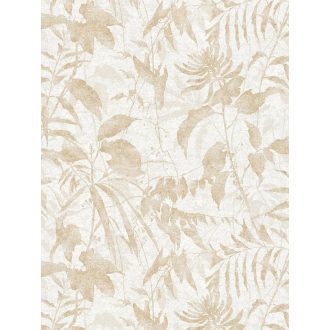   Elbűvölő és romantikus botanikus kert lenyomata fehér krém pasztell bézs és bézsarany tónus fémes hatás tapéta