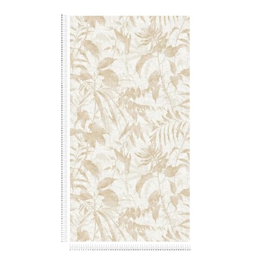 Elbűvölő és romantikus botanikus kert lenyomata fehér krém pasztell bézs és bézsarany tónus fémes hatás tapéta