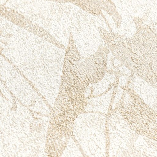 Elbűvölő és romantikus botanikus kert lenyomata fehér krém pasztell bézs és bézsarany tónus fémes hatás tapéta