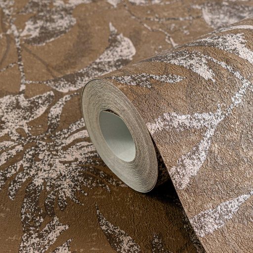 Elbűvölő és romantikus botanikus kert lenyomata földszín árnyalatú barna fehéres-rózsaszín és roségold tónus fémes hatás tapéta