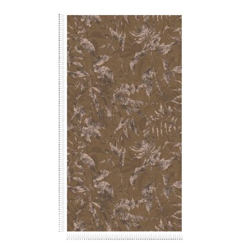 Elbűvölő és romantikus botanikus kert lenyomata földszín árnyalatú barna fehéres-rózsaszín és roségold tónus fémes hatás tapéta