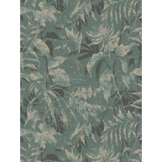   Elbűvölő és romantikus botanikus kert lenyomata türkiz kékeszöld homokszín és arany tónus fémes hatás tapéta