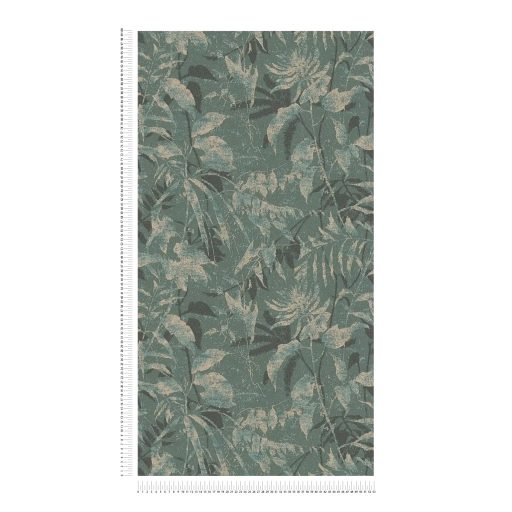 Elbűvölő és romantikus botanikus kert lenyomata türkiz kékeszöld homokszín és arany tónus fémes hatás tapéta