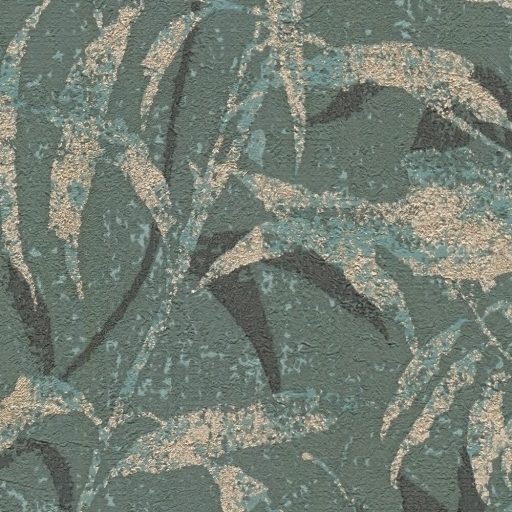 Elbűvölő és romantikus botanikus kert lenyomata türkiz kékeszöld homokszín és arany tónus fémes hatás tapéta