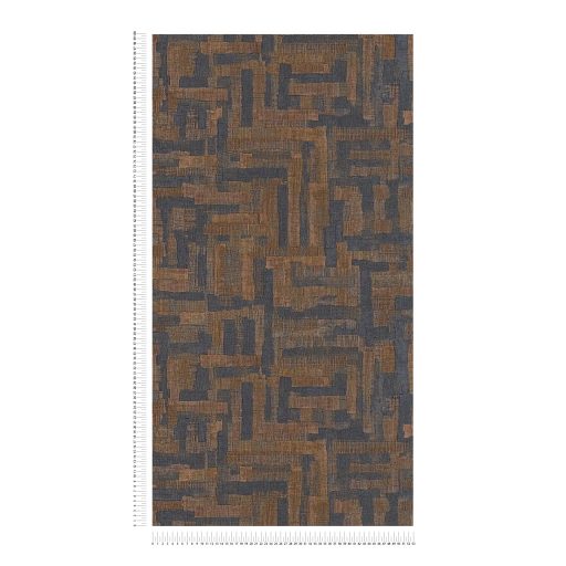 Modern kissé absztrakt keresztszövésű texturált minta mélykék és bronzbarna tónus tapéta