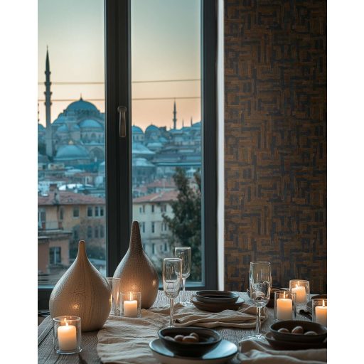 Modern kissé absztrakt keresztszövésű texturált minta mélykék és bronzbarna tónus tapéta