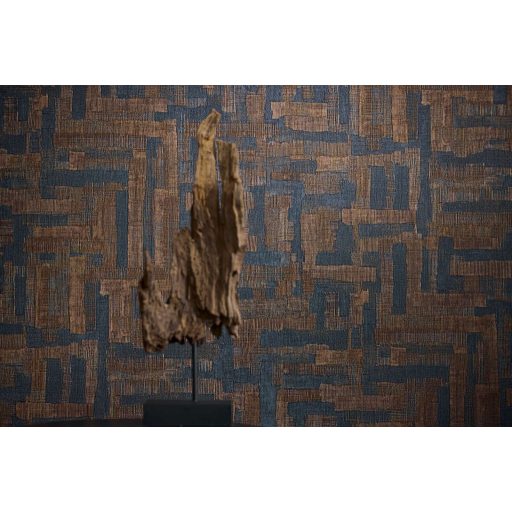 Modern kissé absztrakt keresztszövésű texturált minta mélykék és bronzbarna tónus tapéta