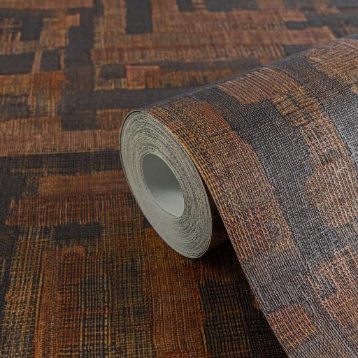 Modern kissé absztrakt keresztszövésű texturált minta csokoládébarna terrakotta és antracit tónus tapéta