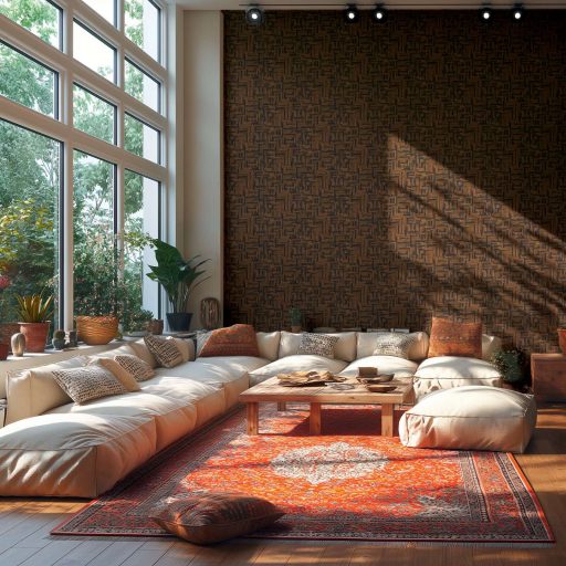 Modern kissé absztrakt keresztszövésű texturált minta csokoládébarna terrakotta és antracit tónus tapéta