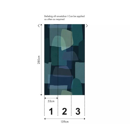 Geometrikus formák és lágy vonalak absztrakt kompozíciója halvány olajzöld füstkék mohazöld tompa szürke és kék tónus falpanel