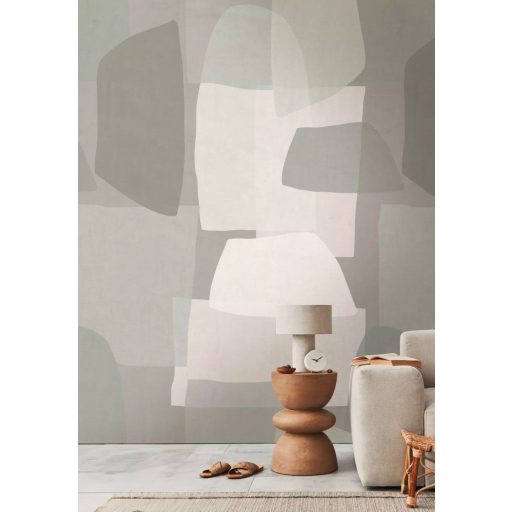 Geometrikus formák és lágy vonalak absztrakt kompozíciója lágy szürke halvány bézs és pasztellzöld tónus falpanel