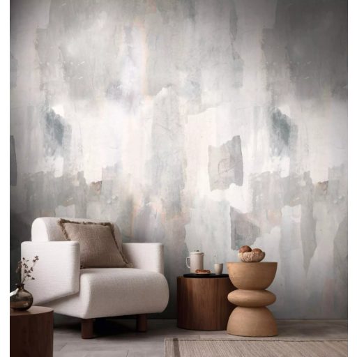 Magával ragadó ecsetvonásokkal kialakított absztrakt minta krémfehér szürke rózsaszín és halvány korall tónus falpanel