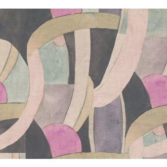   Egy modern balett díszlete - szalagok félkörök és színes mezők mintája antracit homokszín rózsaszín menta és levendula tónus tapéta