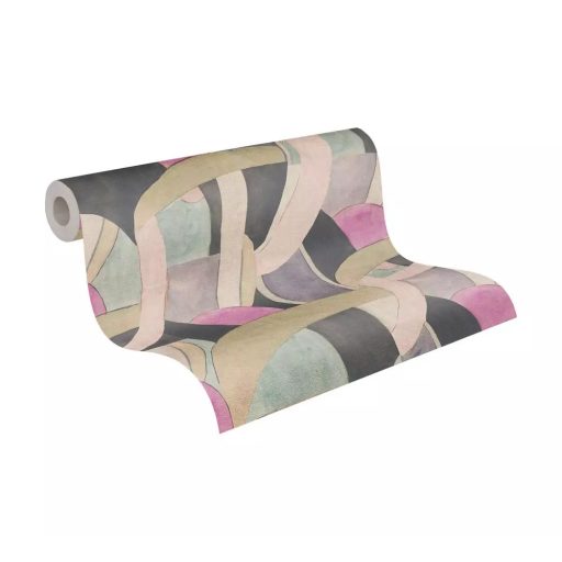 Egy modern balett díszlete - szalagok félkörök és színes mezők mintája antracit homokszín rózsaszín menta és levendula tónus tapéta