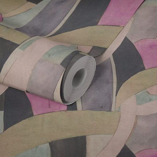 Egy modern balett díszlete - szalagok félkörök és színes mezők mintája antracit homokszín rózsaszín menta és levendula tónus tapéta