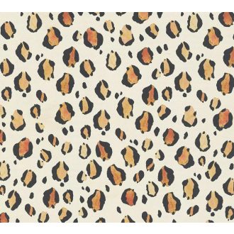   Leopárdminta modern átiratban - akvarell nagymacska bundázat krémfehér fekete és narancs-arany tónus tapéta