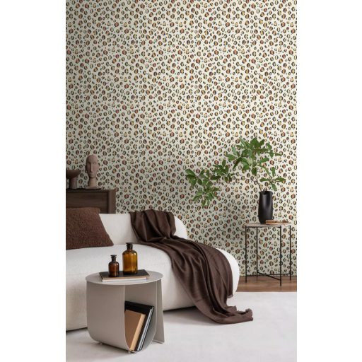 Leopárdminta modern átiratban - akvarell nagymacska bundázat krémfehér fekete és narancs-arany tónus tapéta