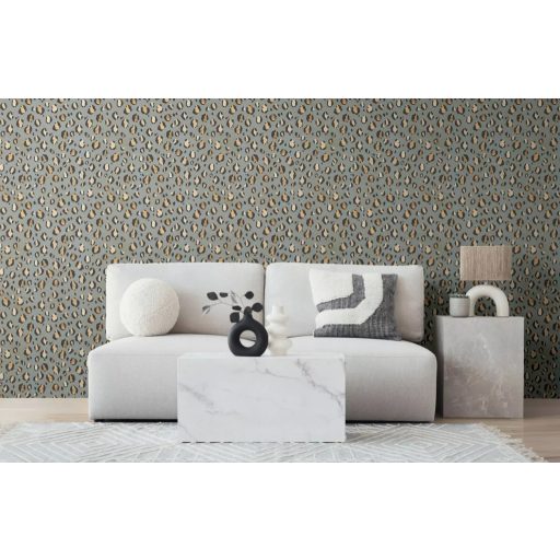 Leopárdminta urbánus átiratban - akvarell nagymacska bundázat acélszürke fekete homokszín és arany tónus tapéta