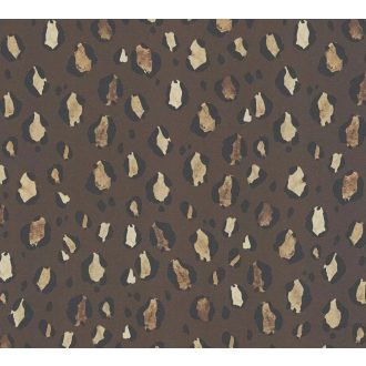   Leopárdminta modern átiratban - akvarell nagymacska bundázat csokoládébarna fekete homokszín és arany tónus tapéta