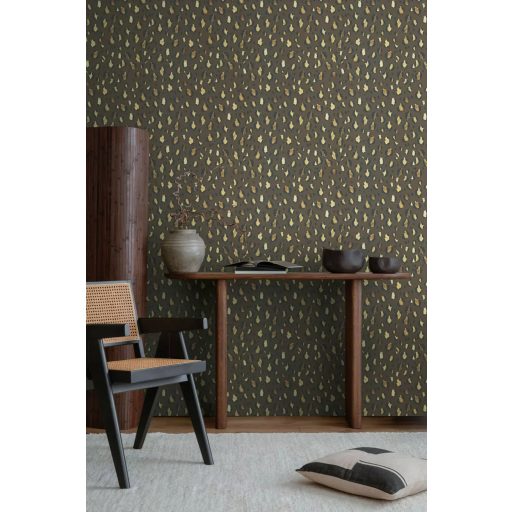 Leopárdminta modern átiratban - akvarell nagymacska bundázat csokoládébarna fekete homokszín és arany tónus tapéta