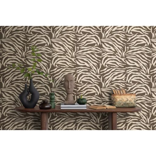 Természet szépségét idéző vad és elegáns zebraminta krémszín és barna tónus tapéta