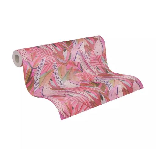 Egzotikus dzsungelvilág! Változatos trópusi levelek organikus dekormintája rózsaszín lila pink és pasztellzöld tónus tapéta