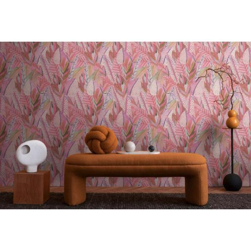 Egzotikus dzsungelvilág! Változatos trópusi levelek organikus dekormintája rózsaszín lila pink és pasztellzöld tónus tapéta