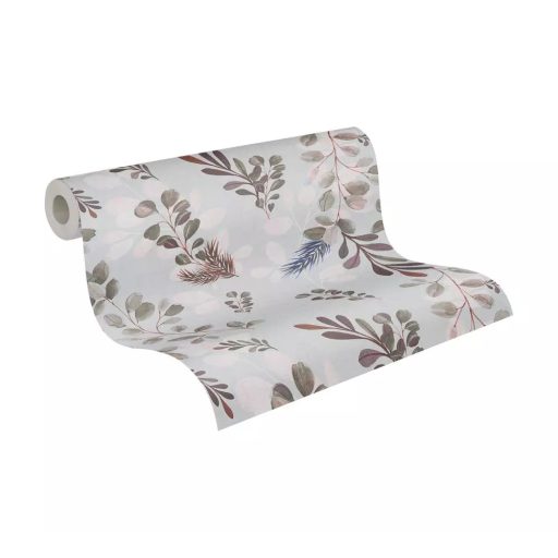 Visszafogott és megejtő szépségű botanikai minta eukaliptusz és fényőágakkal szürkés rózsaszín barna és kék tónus tapéta