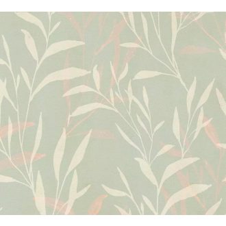   Kifinomult bambuszlevél mintázat pasztell színekben halvány menta krém/krémfehér és rózsaszín tónus tapéta