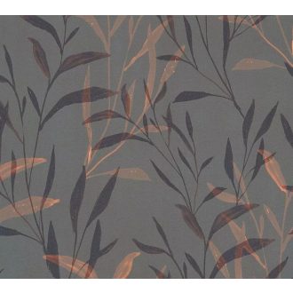   Kifinomult bambuszlevél mintázat sötét árnyalatok gazdag harmóniájában sötétszürke/szürkésbarna barna narancs és rézszín tapéta