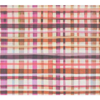   Nagyléptékű és színes textilhatású kockás struktúrminta rózsaszín barack bézs narancs és lila tónus tapéta