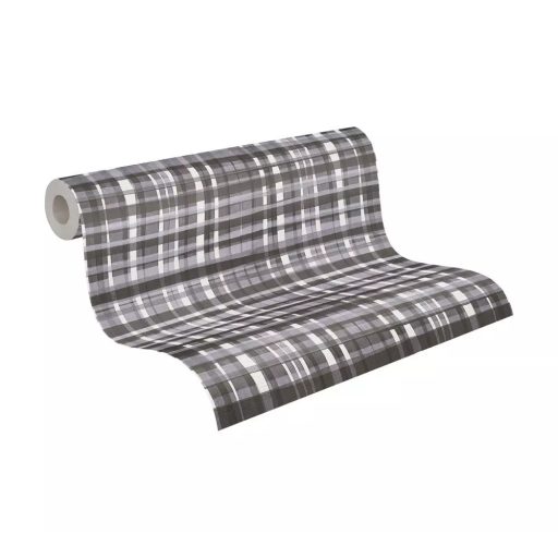 Nagyléptékű textilhatású kockás struktúrminta fehér szürke sötétszürke és antracit tónus tapéta