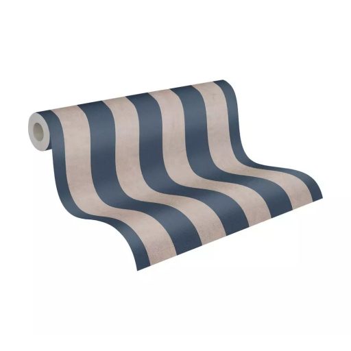 Elegáns és klasszikus csíkos minta modern strukturált háttéren tengerkék és bézs tónus tapéta