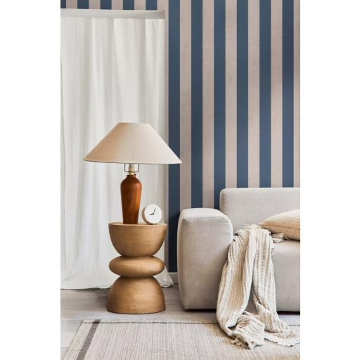 Elegáns és klasszikus csíkos minta modern strukturált háttéren tengerkék és bézs tónus tapéta