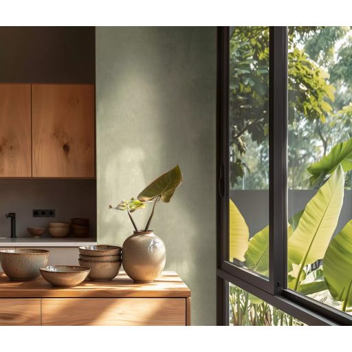 Enyhén texturált egyszínű finom vakolatminta pasztellzöld/zöldessárga tónus tapéta