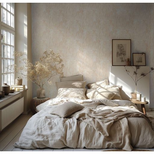 Vakolt fal hatású patinás koptatott felületű vintage struktúrminta krém/krémfehér bézs és bézsarany tónus fémes hatás tapéta