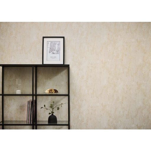 Vakolt fal hatású patinás koptatott felületű vintage struktúrminta krém/krémfehér bézs és bézsarany tónus fémes hatás tapéta