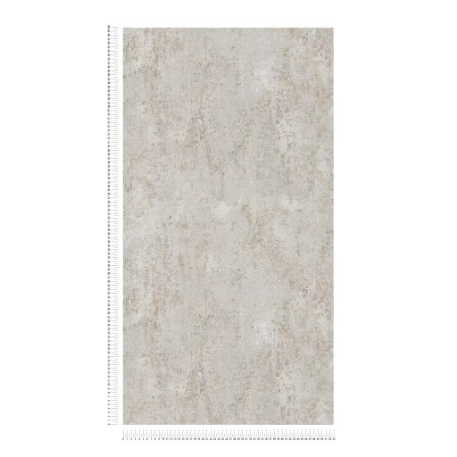 Vakolt fal hatású patinás koptatott felületű vintage struktúrminta halvány bézs szürke és szürkésbézs tónus fémes hatás tapéta